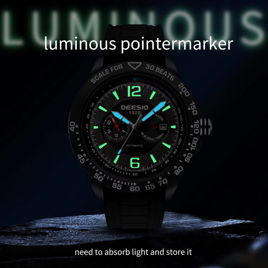Deesio Armbanduhr Herren, Automatik, Kohlefaser, Silikon, Schwarz - Bild 2