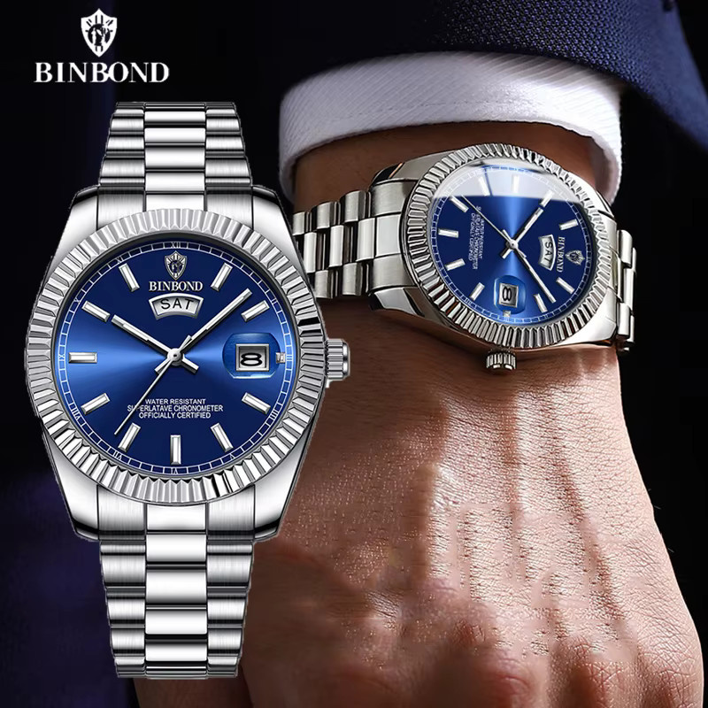 Binbond Armbanduhr Edelstahl, Analoguhr, Silber, Herren - Bild 5