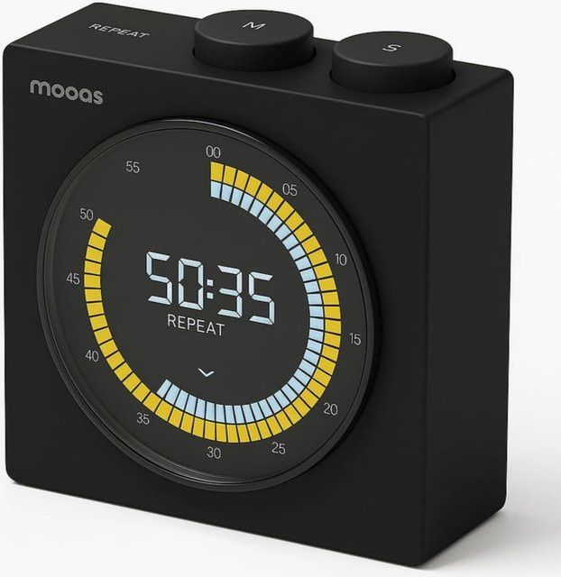 mooas Wiederaufladbarer kabelloser Pomodoro-Timer mit LCD-Anzeige und farbigem Timer-Ring in Schwarz - Bild 1