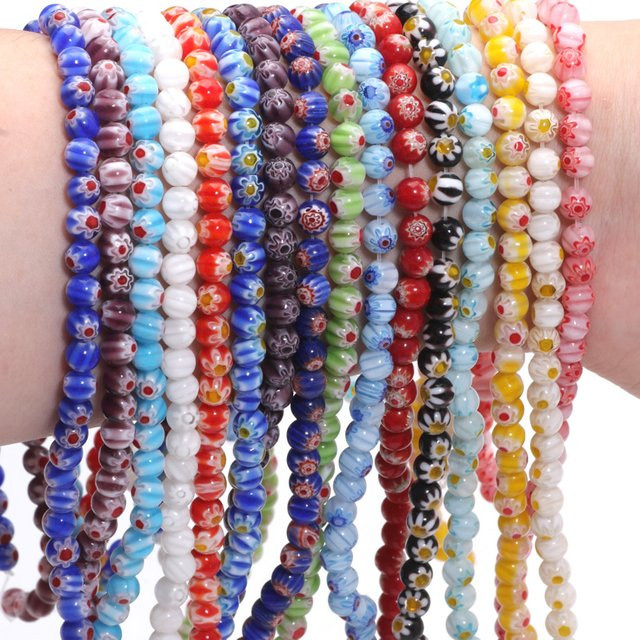 Laudsong Murano-Lampwork-Perlen, rund, Glas, Blumen, 6 mm, Unisex - Bild 1