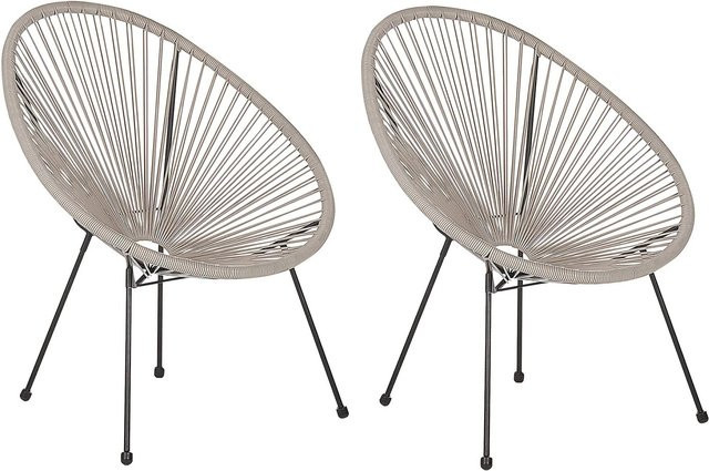Beliani Cocktailsessel im Boho-Stil aus Rattan und Metall in Grau und Schwarz, B/T/H: 90 x 70 x 87 cm - Bild 1