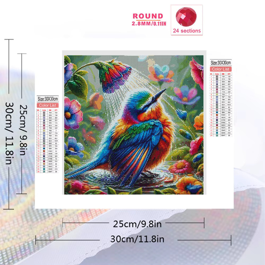 Evershine 5D DIY Diamantmalerei Set Vogel und Blumen als Mosaik-Strassbild in Multicolour, B/H: 20 x 20 cm - Bild 2