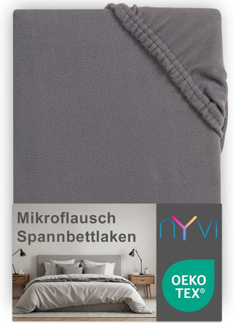 NYVI DreamScience Mikroflausch Spannbettlaken aus Mikrofaser, Anthrazit, B/T: 180 x 200 cm bis 200 x 200 cm - Bild 1