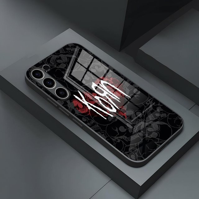 K-Korn Rockband Handyhülle mit Glasabdeckung für Samsung Galaxy S24 Ultra, S23 FE, S22, S21 Plus, S20, Note 20 und Galaxy A-Serie in Schwarz - Bild 1
