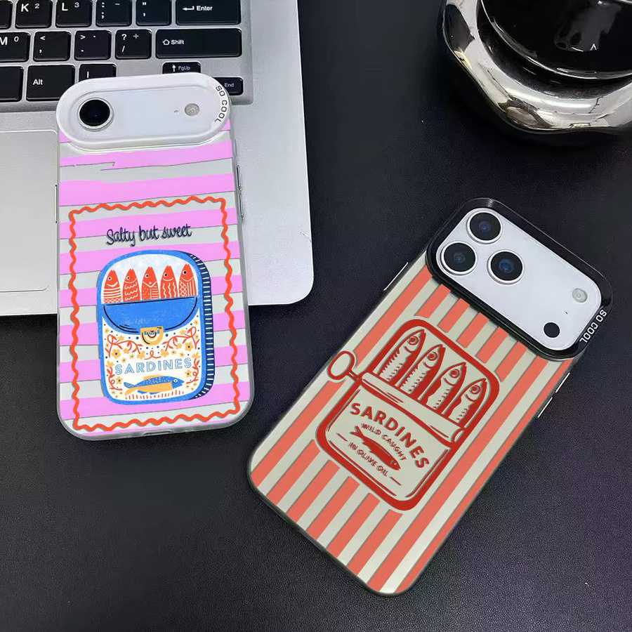 INS S-Sardine Dosen Kunst Handyhülle für iPhone 11 bis 17 Pro Max Matte Laser Aurora Stoßfeste Hülle in Multicolour - Bild 2