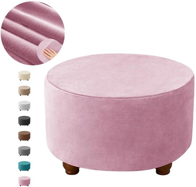 Bestbags Samt Rund Ottomanenbezug Elastischer Stretch Hockerbezug in Pink - Bild 1