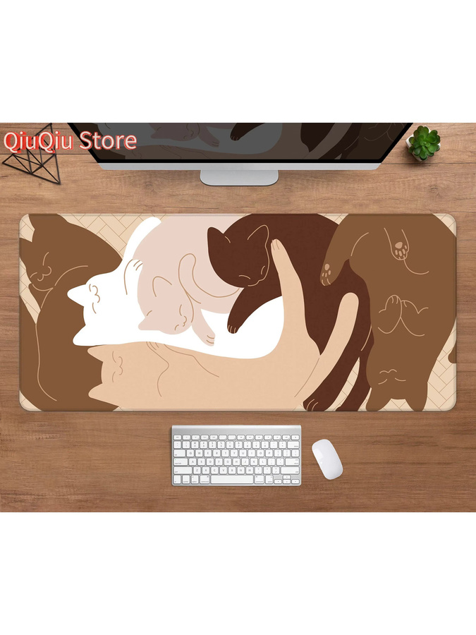 Potdemiel Schreibtischunterlage mit schlafenden Katzen in Beige und Braun, Ästhetisches XXL Mauspad für Gaming und Tastatur - Bild 3