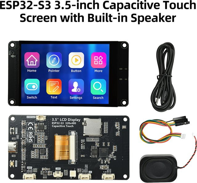Gaqqee ESP32-S3 Entwicklungsboard mit 3,5 Zoll Smart Display, WLAN und Bluetooth, Touchscreen inklusive Mikrofon und Lautsprecher für KI-Sprachunterstützung, Schwarz - Bild 1