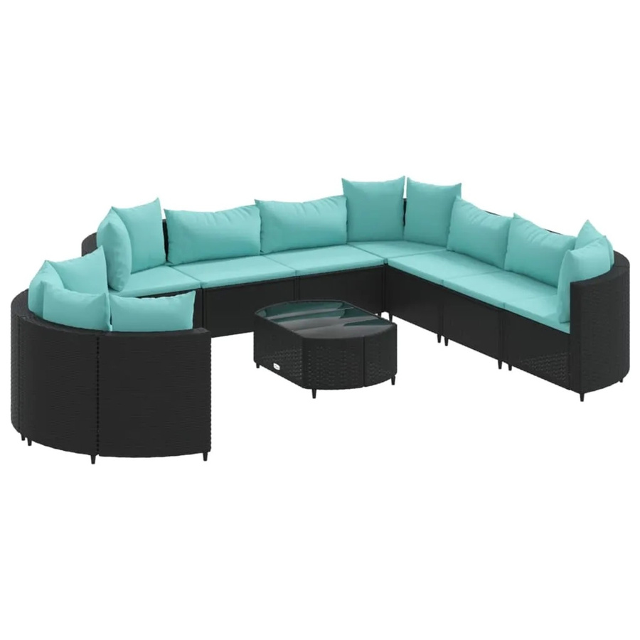 vidaXL 10-tlg Garten-Sofagarnitur aus Poly Rattan mit Kissen in Schwarz und Blau - Bild 2