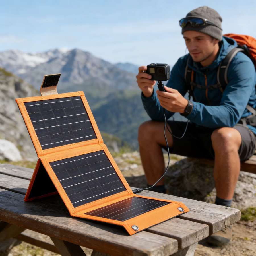 ZRGAE 3-fach faltbares Solarladegerät 20W mit USB-A Anschluss in Orange - Bild 2