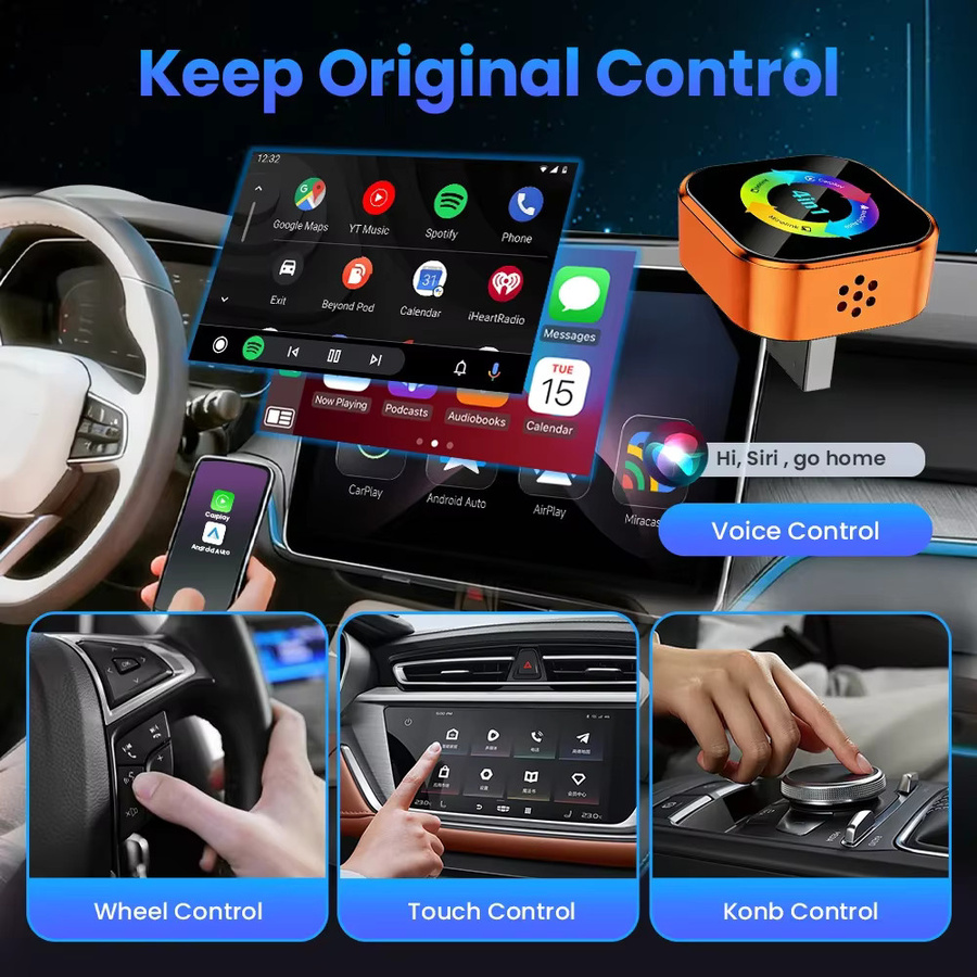 CarRocket 4-in-1 Wireless Adapter für CarPlay, Android Auto und AirPlay mit Mirror Link und Bluetooth in Orange für Volvo, Benz, MG und Kia - Bild 5