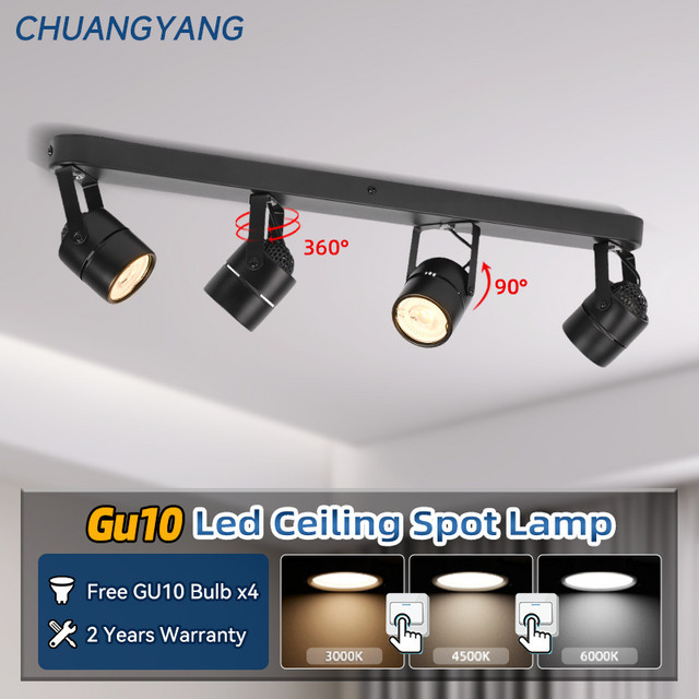 CHUANGYANG GU10 LED-Deckenleuchte als dimmbarer Track-Strahler in Schwarz für Wohnzimmer und Küche - Bild 1