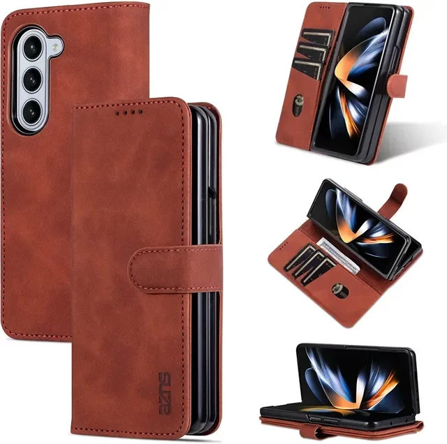 EUCAGR Magnetische Brieftasche als Standfunktion aus PU-Leder für Samsung Galaxy Z Fold 3, 4, 5, 6 und 7 in Pink oder Braun - Bild 1