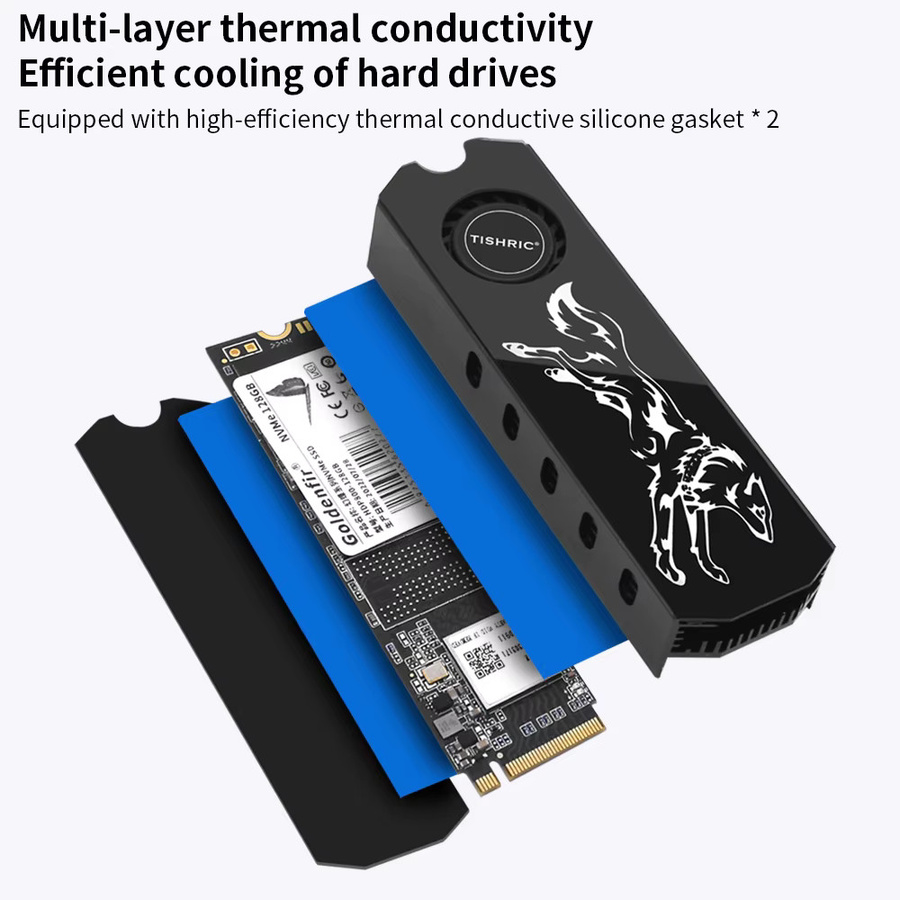 TISHRIC ARGB SSD M.2 Kühler mit Lüfter für M.2 2280 NVMe NGFF SSD Festplatten in Schwarz - Bild 2