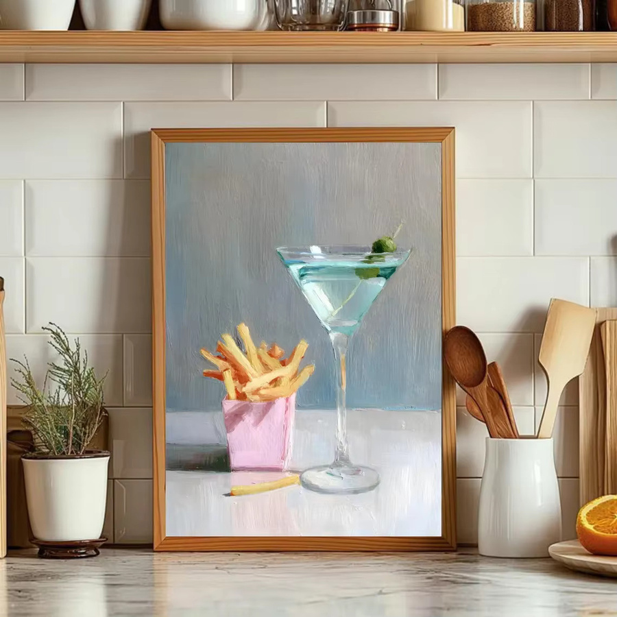 SHENCHEN Wandkunst Martini und Pommes Frites Retro Ölgemälde Druckgrafik in Mehrfarbig auf Leinwand - Bild 1