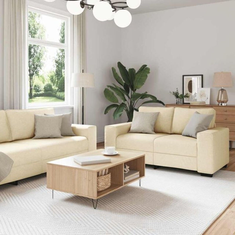 2-teilige Sofagarnitur vidaxl als Schlafsofa aus Stoff in Beige mit Kissen im modernen Design - Bild 1