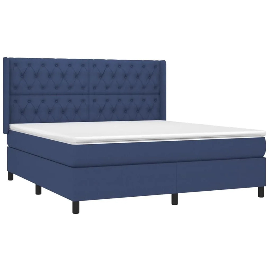 vidaXL Boxspringbett mit Matratze in Blau und Weiß, Hybrid-Bett mit LED-Unterbettbeleuchtung und USB-Ladeport, B/T/H: 160 x 200 x 163 cm - Bild 2