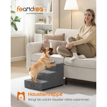 FEANDREA Hundetreppe aus grauem Cordstoff mit abnehmbarem Bezug und rutschfester Oberfläche, Schiefergrau, Größe L - Bild 2