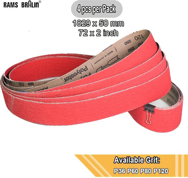 4 Stück RAMS BRALIN Keramik-Schleifbänder für Edelstahl, B/L: 50 x 1829 mm - Bild 1