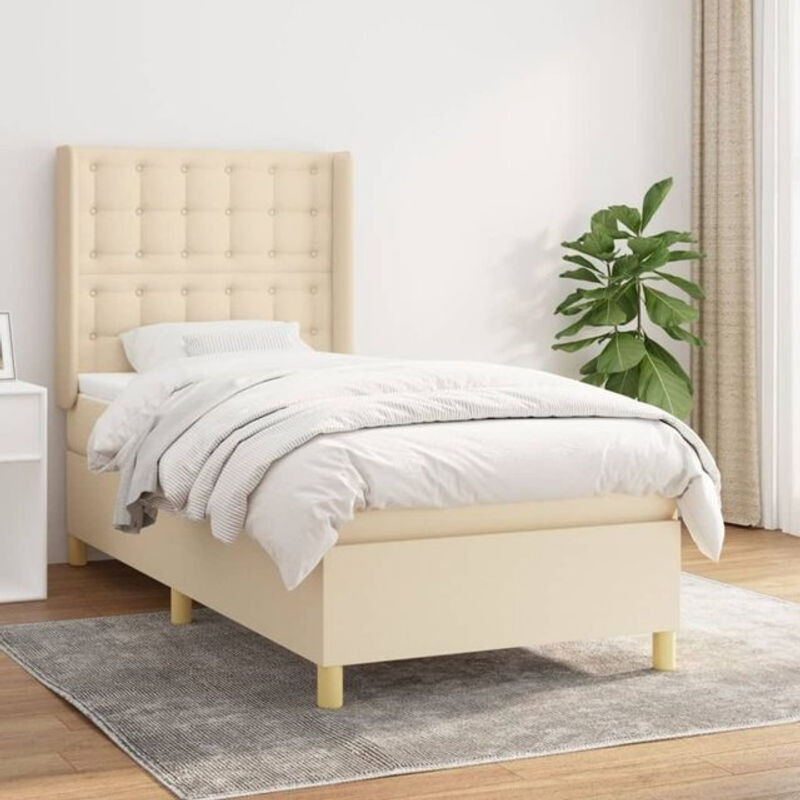 vidaxl Boxspringbett mit Matratze in Beige aus Stoff und Holzwerkstoff B/T/H: 90 x 190 x 118 cm - Bild 1
