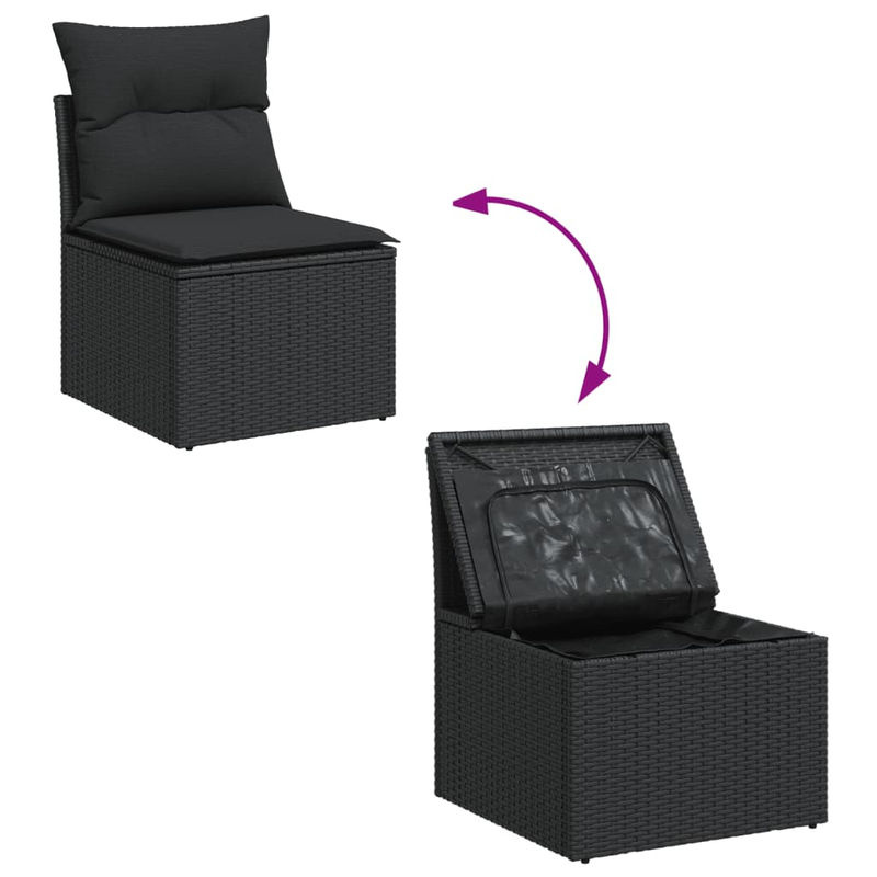 Vidaxl Garten-Sitzgruppe aus schwarzem Rattan mit Kissen im modernen Design - Bild 4