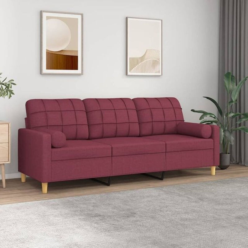 Modernes 3-Sitzer-Sofa von vidaxl in Rot aus Stoff mit Zierkissen, Breite: 180 cm - Bild 1