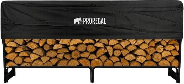 PROREGAL Kaminholzregal XL aus Metall in Schwarz, wetterfestes Brennholzregal für Außen und Innen, inklusive Abdeckung und Handschuhen, B/T/H: 117 x 36 x 260 cm - Bild 1