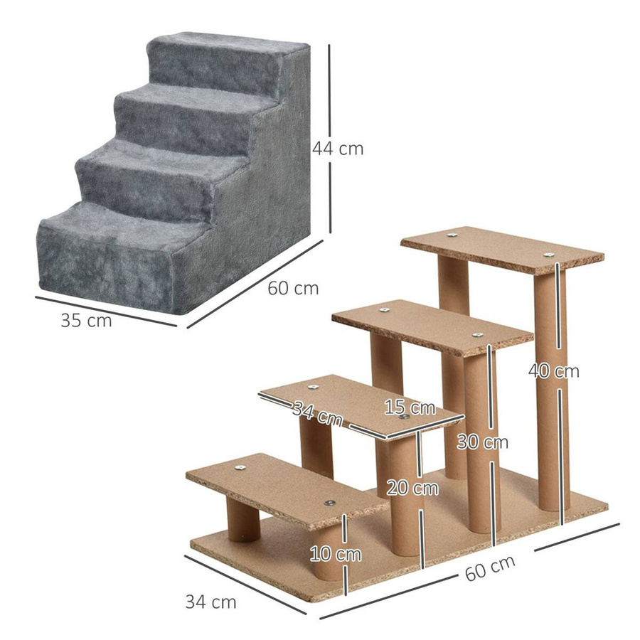 PawHut Haustiertreppe aus Polyester in Hellgrau, B/H/L: 35 x 44 x 60 cm - Bild 2