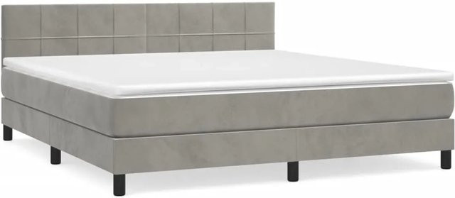 vidaXL Boxspringbett mit Matratze in Hellgrau aus Samt, Hybrid-Design mit Taschenfederkern, B/T: 160 x 200 cm - Bild 1