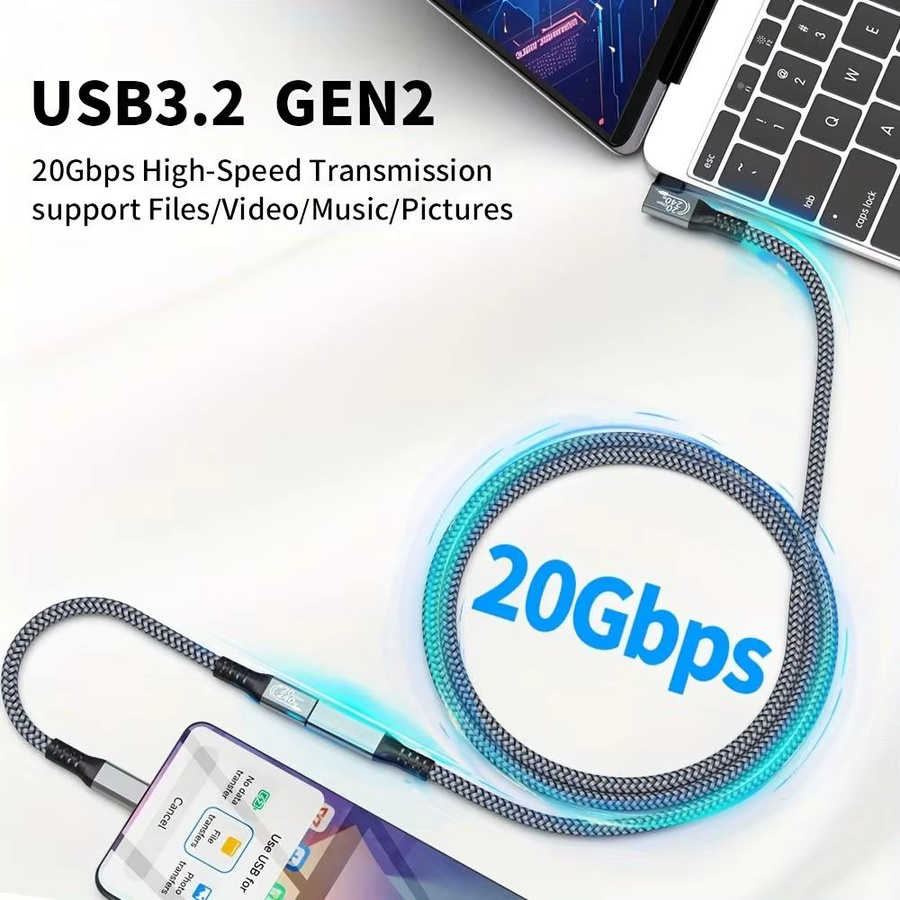 LAIHONEN USB-C Verlängerungskabel 90 Grad mit 20Gbps Datenübertragung und 240W Schnellladefunktion, grau, kompatibel mit iPhone 15 Pro Max, MacBook, Dell XPS und Thunderbolt 4 - Bild 4