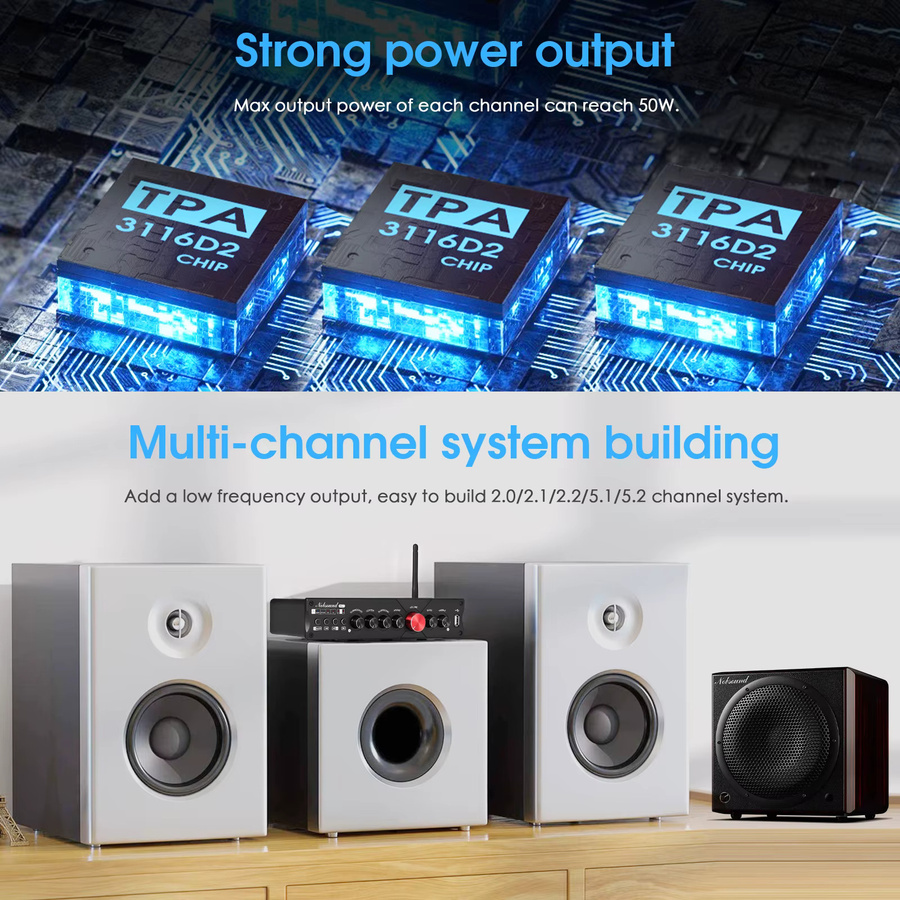 Nobsound M5.1 Digitaler Bluetooth-Empfänger 5.1-Kanal Heimkino-Verstärker mit Koaxial- und Optischem Anschluss in Schwarz - Bild 5