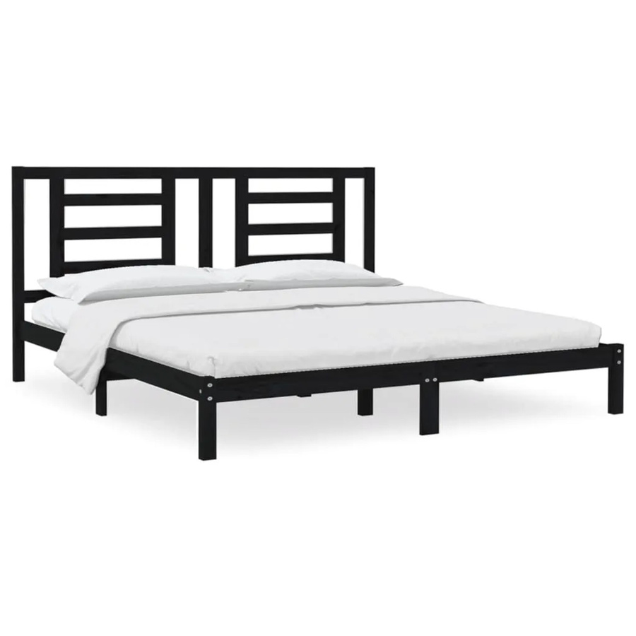 vidaXL Massivholzbett aus Kiefer in Schwarz, Modernes Doppelbett 200 x 200 cm - Bild 2