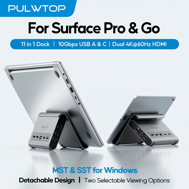 PULWTOP USB C Dockingstation Dual Monitor in Grau mit 2 HDMI 4K, USB-C/A 10 Gbit/s, USB-A 5 Gbit/s und RJ45 Ethernet/LAN sowie PD-Unterstützung - Bild 1