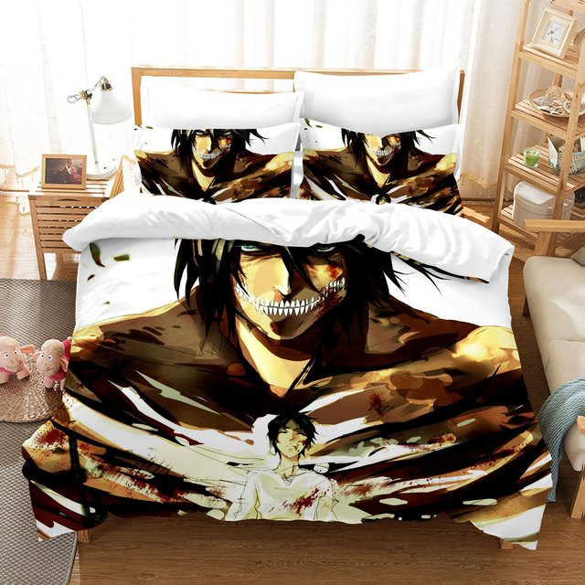Attack On Titan Bettwäsche-Set aus Mikrofaser für Kinder, Motiv-Bettwäsche mit Bezug und Kissenbezug, Mehrfarbig, B/H: 135 x 200 cm - Bild 1