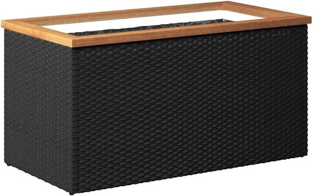 vidaXL Pflanzkübel aus Poly Rattan in Schwarz mit Akazienholz und Stahlgestell, B/T/H: 80 x 40 x 40 cm - Bild 1