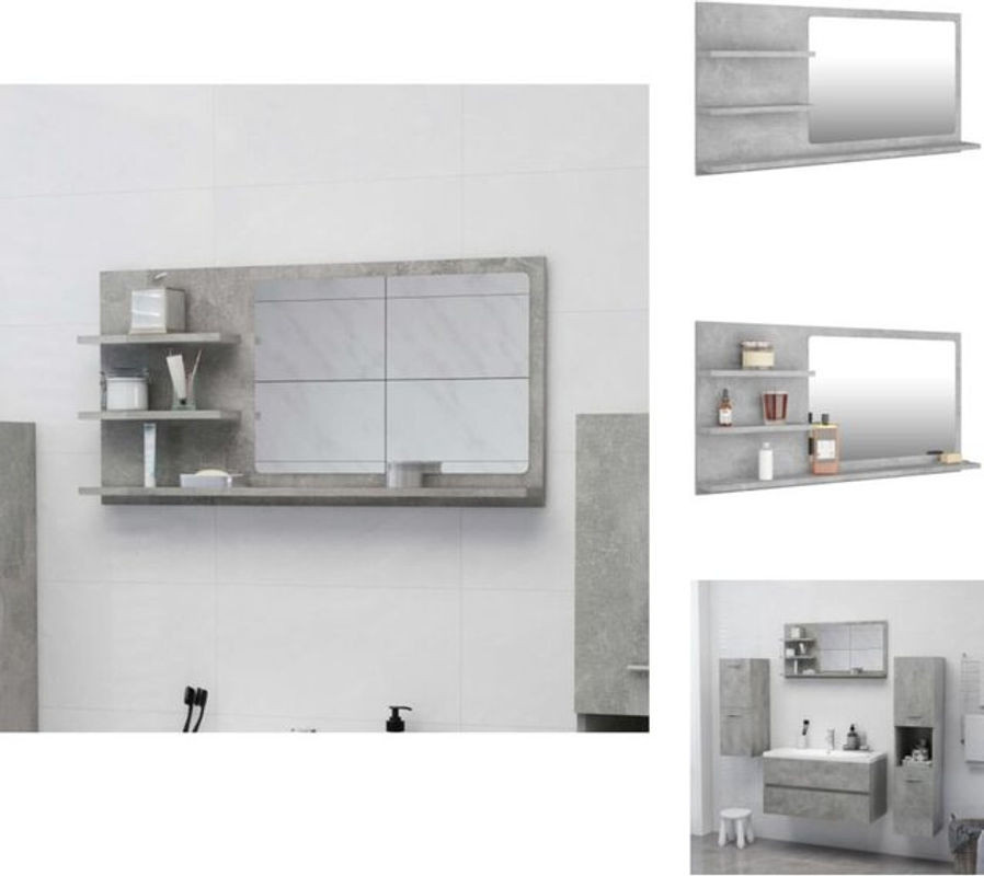 VIDAXL Wandspiegel Living in Betongrau mit Ablage aus Holzwerkstoff, B/H/T: 90 x 45 x 10,5 cm - Bild 1