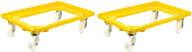 PROREGAL SparSet 2x Transportroller für Euroboxen Gelb mit Kunststoffrädern, 2 Lenkrollen und 2 Bockrollen, Traglast 300 kg - Bild 1