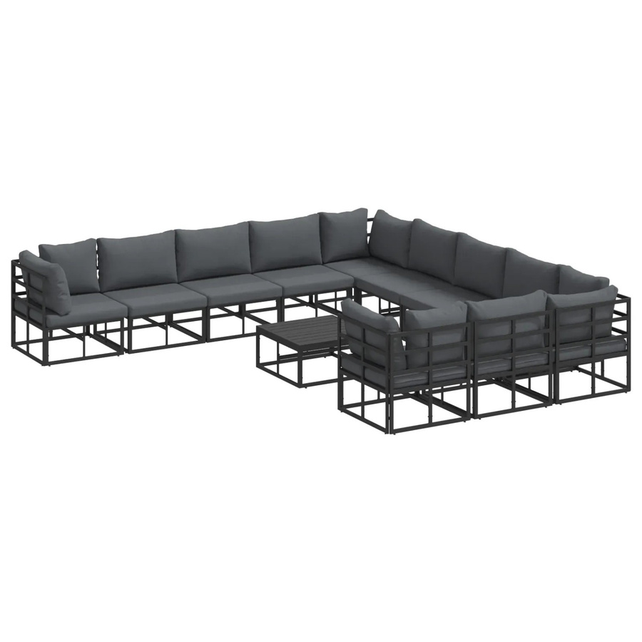 vidaXL Garten-Sofa-Set 12-tlg. in U-Form aus Aluminium mit Kissen in Schwarz - Bild 2