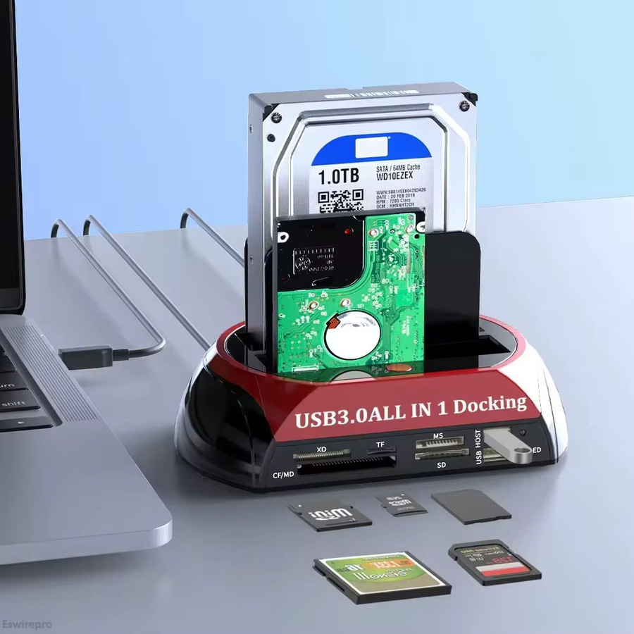Kebidu 10-in-1 Externe Festplatten Dockingstation mit USB 3.0, IDE und SATA Dual Bay, One Touch Backup, Kartenleser und USB-C, Schwarz - Bild 5