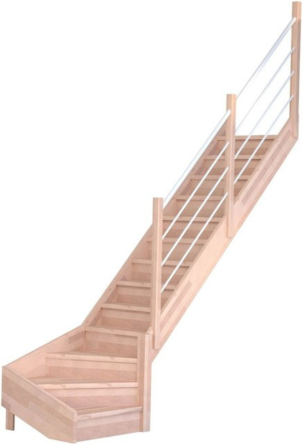StarWood Treppe Mykonos Pro Winder aus Buche mit Holz-Edelstahl-Geländer in Weiß, Breite: 90 cm - Bild 1