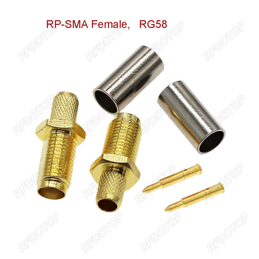RFDOTOP 5er Set SMA oder RP-SMA Stecker und Buchsen mit Zentrumsmutter und Schottverschluss, vergoldet, Crimpanschluss für RG58, LMR195, RG400, 50 Ohm, Farbe: Gold - Bild 1