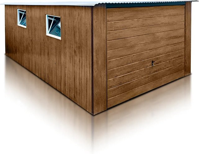 Liderstal Einzelgarage Standard aus Trapezprofilblech in Holzoptik mit Pultdach, Schwingtor und 2x PVC-Fenstern, B: 300 cm, T: 500 cm, H: 213 cm - Bild 1