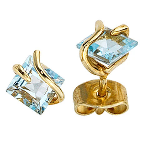 Colfem Ohrstecker quadratisch, 375 Gelbgold, Edeltopase, hellblau, Damen - Bild 1