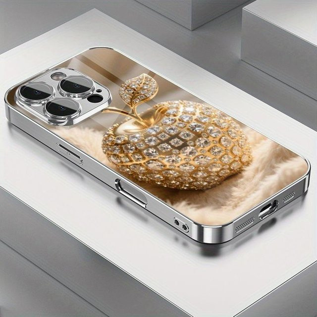 Luxus iPhone Case mit goldenem Diamantmuster aus galvanisiertem Glas für Apple iPhone 17 Pro Max 16 15 14 13 12 11 und Air Modelle in Gold - Bild 1