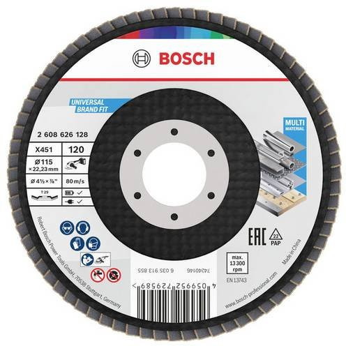 Bosch Fächerschleifscheibe für Metall, Durchmesser: 115 mm, Körnung: 120, Farbe: Schwarz - Bild 1