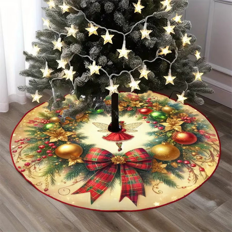 VIKAMA Weihnachtsbaumrock Holly Christmas aus rotem Samt mit festlichen Schleifen - Bild 6