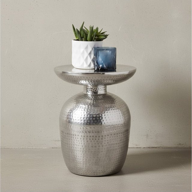 KADIMA DESIGN Dekotisch ENNS Orientalisch in Silber aus Aluminium mit Hammerschlagstruktur B: 36,0 cm, T: 46,0 cm, H: 36,0 cm - Bild 1