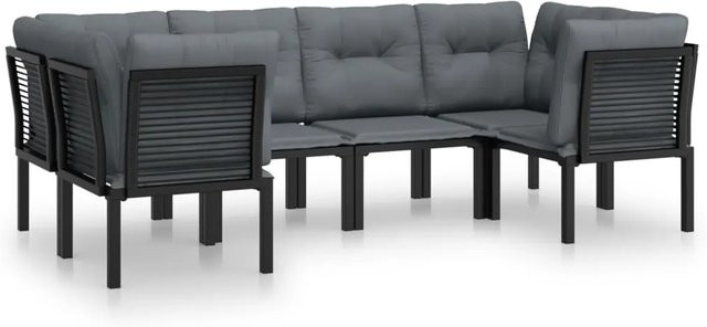 vidaXL 6-tlg Garten-Lounge-Set Modell 10 in Schwarz und Grau mit Polstern aus Poly Rattan und Textilene - Bild 1