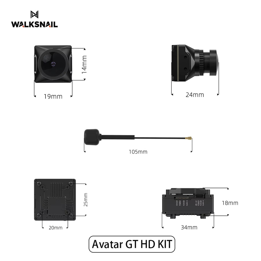 Walksnail Avatar GT HD KIT 2W VTX mit HD Pro Kamera 1080P und Dual Antennas für FPV-Renndrohnen in Schwarz - Bild 2