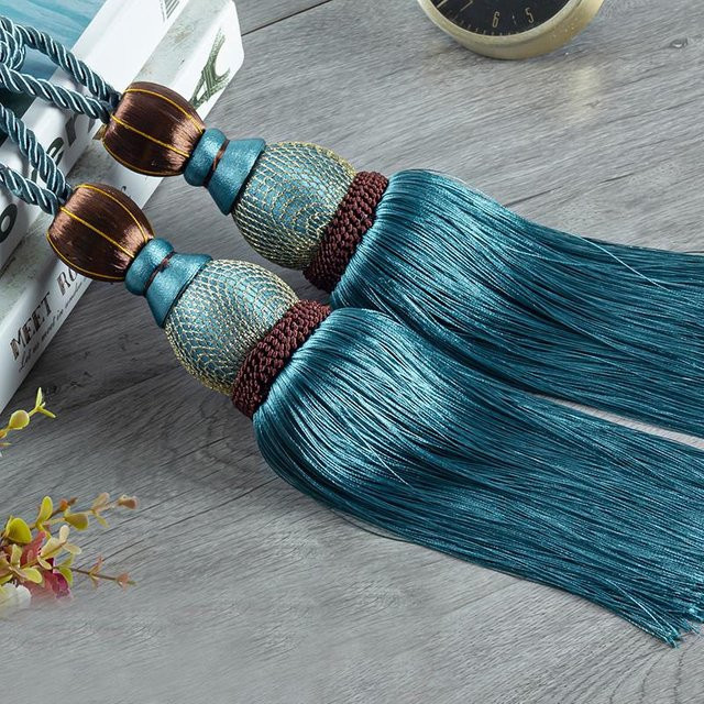 WTEMPO Vorhang Raffhalter mit Quaste als Vorhang-Holdback Set, 2 Stück, Farbe: Pfau Blau - Bild 1